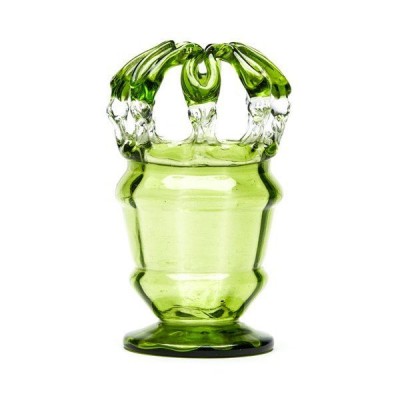 ANTIQUE STOURBRIDGE CROWN TOP GREEN GLASS VASE 19TH C.   352181931091